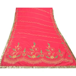 Sanskriti Vintage Pink Sarees Art Silk Hand Beaded Premium Sari Craft Fabric, PS-54497