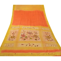 Sanskriti Vintage Yellow Sarees Pure Crepe Silk Hand Beaded Fabric Premium Sari, PS-54546