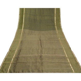 Sanskriti Vintage Green Indian Sarees Blend Silk Woven Zari Sari Craft Fabric, PS-58599