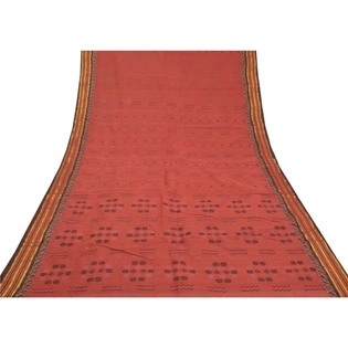 Sanskriti Vintage Scarlet Sarees Pure Cotton Hand-Woven Tant Premium Sari Fabric, PS-58447