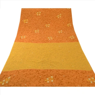 Sanskriti Vintage Sarees Pure Georgette Silk Hand Beaded 5Yd Fabric Premium Sari, PS-41407