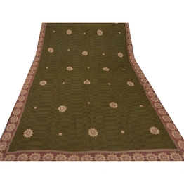 Sanskriti Vintage Green Sarees Blend Georgette Embroidered Fabric Premium Sari, PS-51541