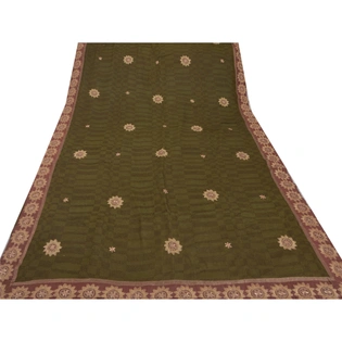 Sanskriti Vintage Green Sarees Blend Georgette Embroidered Fabric Premium Sari, PS-51541