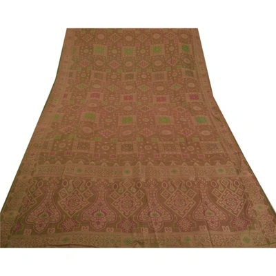 Sanskriti Vintage Brown Sarees Pure Silk Woven Craft Fabric Premium 5 Yard Sari, PS-50522