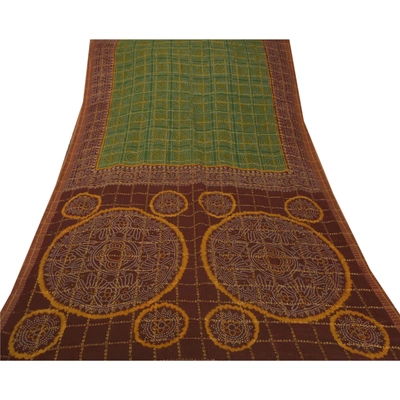 Sanskriti Vintage Sarees 100% Pure Cotton Woven Green Fabric Premium 5 Yard Sari, PS-50421