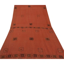 Sanskriti Vintage Brown Sarees Pure Silk Hand Beaded Craft Fabric Premium Sari, PS-50612