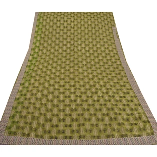 Sanskriti Vintage Green Sarees Art Silk Craft Fabric Block Printed Indian Sari, PS-39335