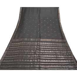 Sanskriti Vintage Black Sarees 100% Pure Silk Sari Woven Brocade Premium Fabric, PS-55796