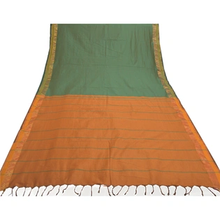 Sanskriti Vintage Indian Sari Blend Cotton Green Woven Sarees Premium Fabric, PS-55925