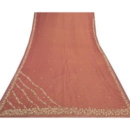 Sanskriti Vintage Pink Sarees Art Silk Hand Beaded Woven Sari Premium Fabric, PS-57129