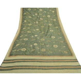 Sanskriti Vintage Green Sarees 100% Pure Silk Embroidered Kota Sari Fabric, PS-57700