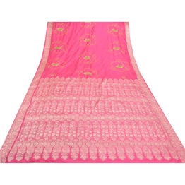 Sanskriti Vintage Pink Sarees Pure Silk Embroidered Woven Sari Fabric Blouse Pc, PS-57740