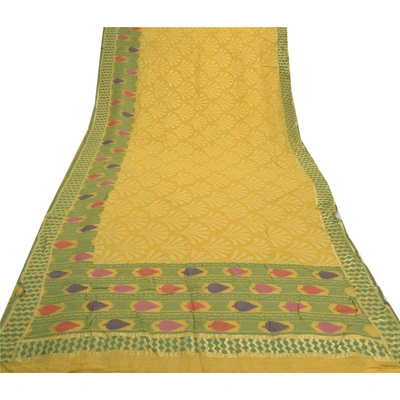 Sanskriti Vintage Yellow Sarees 100% Pure Silk Hand-Woven Fabric Premium Sari, PS-56863