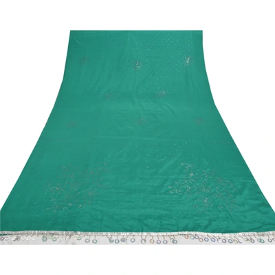 Sanskriti Vintage Green Sarees Art Silk Handmade Mukesh Work Premium Sari Fabric, PS-56462