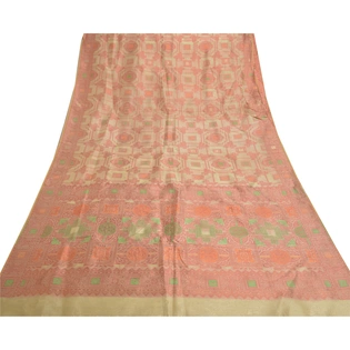 Sanskriti Vintage Cream Sarees Art Silk Woven Premium Sari Craft 5 Yard Fabric, PS-56156