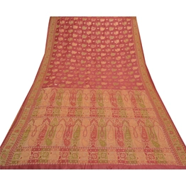 Sanskriti Vintage Red Indian Sari Pure Silk Woven Premium Sarees Craft Fabric, PS-56108