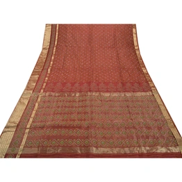 Sanskriti Vintage Sarees 100% Pure Organza Silk Paint Woven Craft Fabric Sari, PS-43159