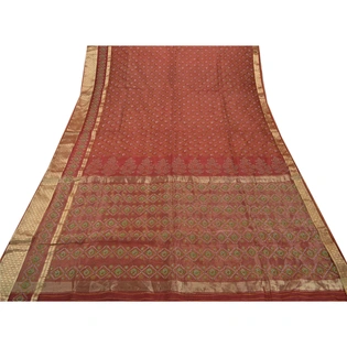 Sanskriti Vintage Sarees 100% Pure Organza Silk Paint Woven Craft Fabric Sari, PS-43159