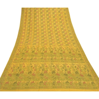 Sanskriti Vintage Lemon Sarees 100% Pure Silk Handwoven Sari Craft Fabric, PS-56987