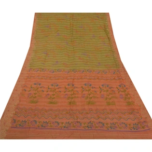 Sanskriti Vintage Peach Sarees 100% Pure Silk Woven Fabric 5 Yard Indian Sari, PS-51182