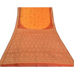 Sanskriti Vintage Saffron Sarees Pure Silk Embroidered Woven Premium Sari Fabric, PS-58767