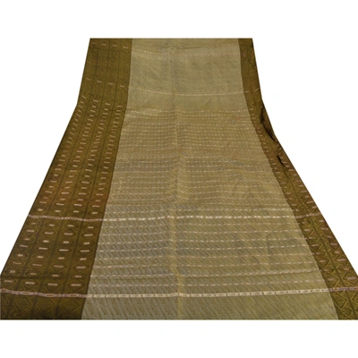 Sanskriti Vintage Green Sarees Blend Silk Woven Craft 5 Yd Fabric Premium Sari, PS-52595