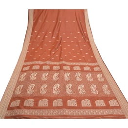 Sanskriti Vintage Rusty Orange Sarees Art Silk Hand- Woven Premium Sari Fabric, PS-57529