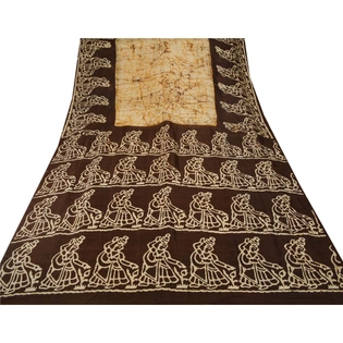 Sanskriti Vintage Cream Sarees Pure Silk Batik Work Craft Decor Soft Fabric Sari, PS-53337