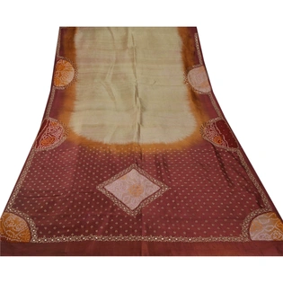 Sanskriti Vintage Brown Sarees 100% Pure Silk Woven Craft Fabric 5 Yd Sari, PS-53427