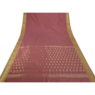 Sanskriti Vintage Pink Sarees Art Silk Woven Craft Fabric Premium Zari Work Sari, PS-54130