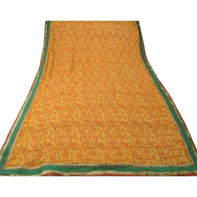 Sanskriti Vintage Orange Sarees Blend Georgette Embroidered Craft Fabric Sari, PS-53229