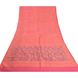 Sanskriti Vintage Peach Sarees Organza Hand-Woven Premium Sari Craft Fabric, PS-58003