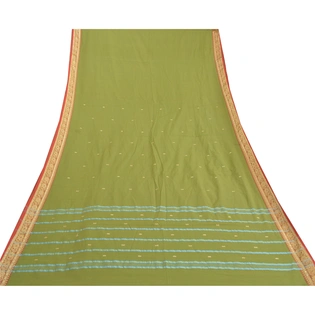 Sanskriti Vintage Green Sarees Blend Cotton Handwoven Bengali Tant Saree Fabric, PS-57849