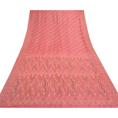 Sanskriti Vintage Pink Indian Sarees Pure Silk Handwoven Sari 5 Yard Fabric, PS-57497