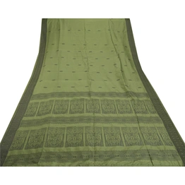 Sanskriti Vintage Green Sarees Art Silk Woven Craft Fabric Premium 5 Yard Sari, PS-55235