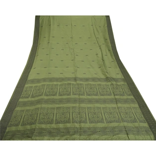 Sanskriti Vintage Green Sarees Art Silk Woven Craft Fabric Premium 5 Yard Sari, PS-55235