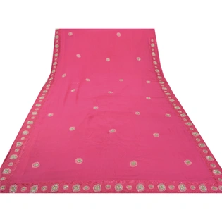 Sanskriti Vintage Sarees Pure Georgette Silk Handmade Pink Fabric Bollywood Sari, PS-55219