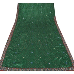 Sanskriti Vintage Green Sarees Art Silk Embroidered Bandhani Printed Fabric Sari, PS-55190