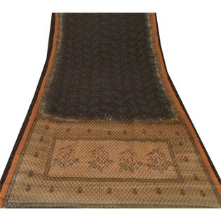 Sanskriti Vintage Black Sarees Pure Silk Embroidered Woven Craft Fabric Sari, PS-55193