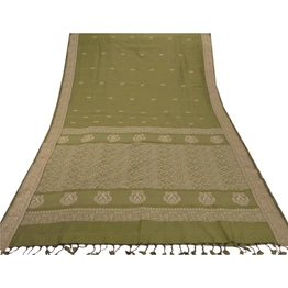 Sanskriti Vintage Green Sarees Art Silk Woven Craft Fabric Premium 5 Yard Sari, PS-55110