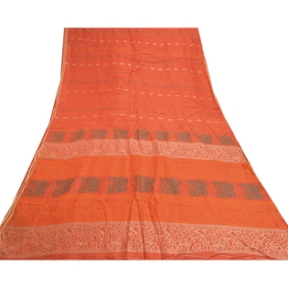 Sanskriti Vintage Orange Indian Sarees Pure Silk Hand-Woven Premium Sari Fabric, PS-57541