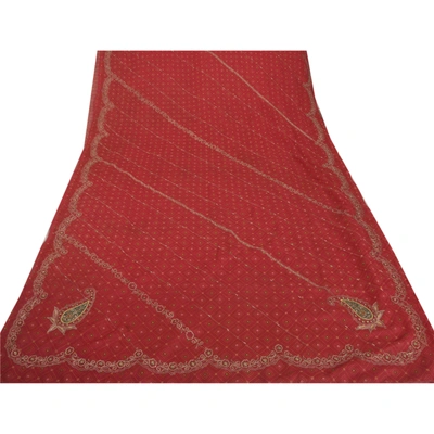 Sanskriti Vintage Red Sarees Art Silk Hand Beaded Craft Fabric Premium Zari Sari, PS-52271