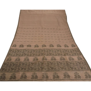 Sanskriti Vintage Brown Sarees Blend Silk Woven Baluchari Craft 5 Yd Fabric Sari, PS-52270