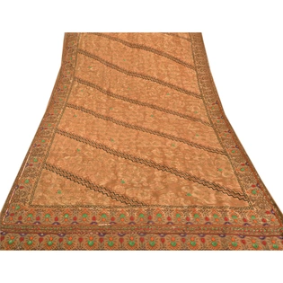 Sanskriti Vintage Brown Sarees Pure Silk Hand Beaded Fabric Craft Premium Sari, PS-51652