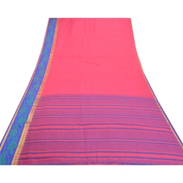 Sanskriti Vintage Pink Indian Sarees Cotton Woven Sari Craft 5 Yard Fabric, PS-57633