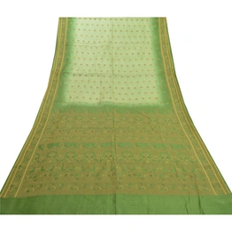 Sanskriti Vintage Green Sarees 100% Pure Silk Handwoven Sari Craft Fabric, PS-57807