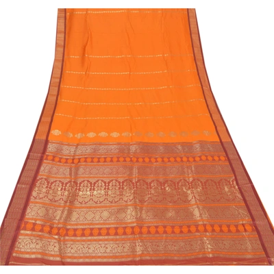 Sanskriti Vintage Orange Sarees Art Silk Woven Brocade Premium Craft Fabric Sari, PS-55069