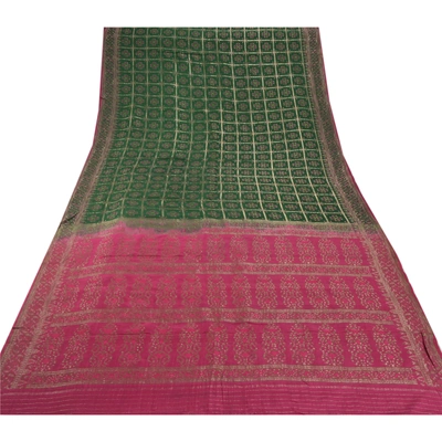 Sanskriti Vintage Green Sarees 100% Pure Silk Woven Brocade Craft Fabric Sari, PS-54147