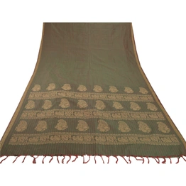 Sanskriti Vintage Green Sarees Blend Silk Woven Craft Fabric Premium 5 Yard Sari, PS-54169