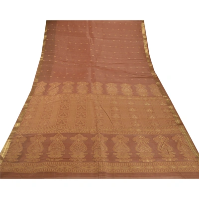 Sanskriti Vintage Brown Sarees 100% Pure Organza Silk Woven Craft Fabric Sari, PS-54171